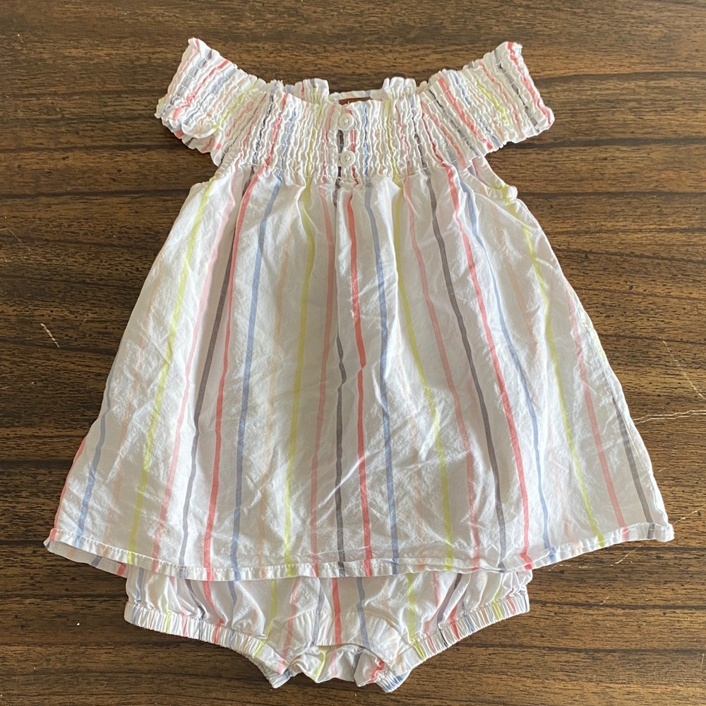 Tea Multi-Colored Striped Off-Shoulder Baby Dress Bodysuit size 9-12 months